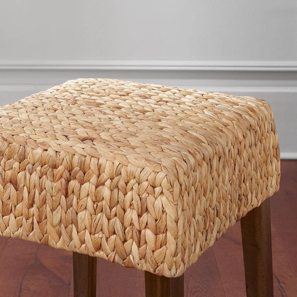 Home Decorators Collection Backless Natural Woven Hyacinth Counter Stool with Walnut Legs 5 Home Decorators Collection Backless Natural Woven Hyacinth Counter Stool with Walnut Legs - Image 3