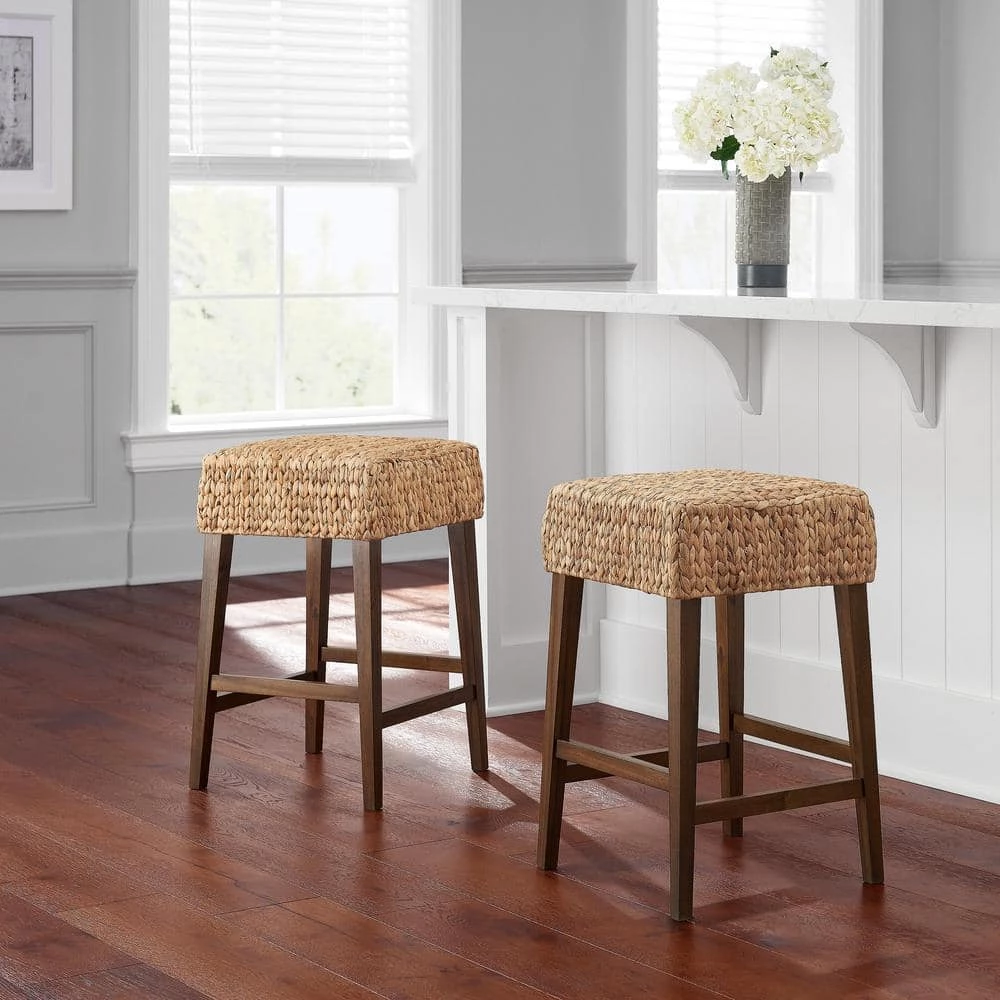 Home Decorators Collection Backless Natural Woven Hyacinth Counter Stool with Walnut Legs 3 Home Decorators Collection Backless Natural Woven Hyacinth Counter Stool with Walnut Legs