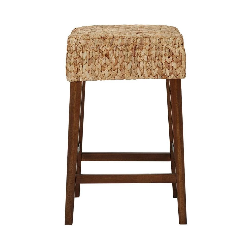 Home Decorators Collection Backless Natural Woven Hyacinth Counter Stool with Walnut Legs 9 Home Decorators Collection Backless Natural Woven Hyacinth Counter Stool with Walnut Legs - Image 7