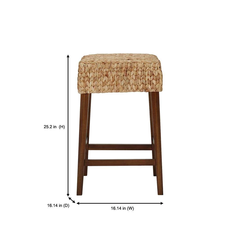 Home Decorators Collection Backless Natural Woven Hyacinth Counter Stool with Walnut Legs 4 Home Decorators Collection Backless Natural Woven Hyacinth Counter Stool with Walnut Legs - Image 2