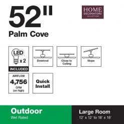Home Decorators Collection Palm Cove 52 in. Indoor/Outdoor LED Natural Iron Ceiling Fan with Light Kit, Downrod and Reversible Motor -Home Decorators Soldes natural iron home decorators collection ceiling fans with lights 51422 1d 1000