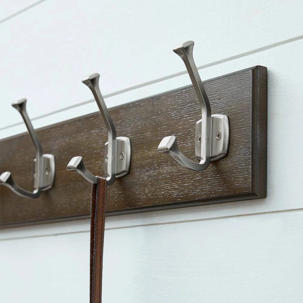 Home Decorators Collection Textured Choice Oak 27 in. Hook Rack with 5 Satin Nickel Beveled Square Hooks 6 Home Decorators Collection Textured Choice Oak 27 in. Hook Rack with 5 Satin Nickel Beveled Square Hooks - Image 4