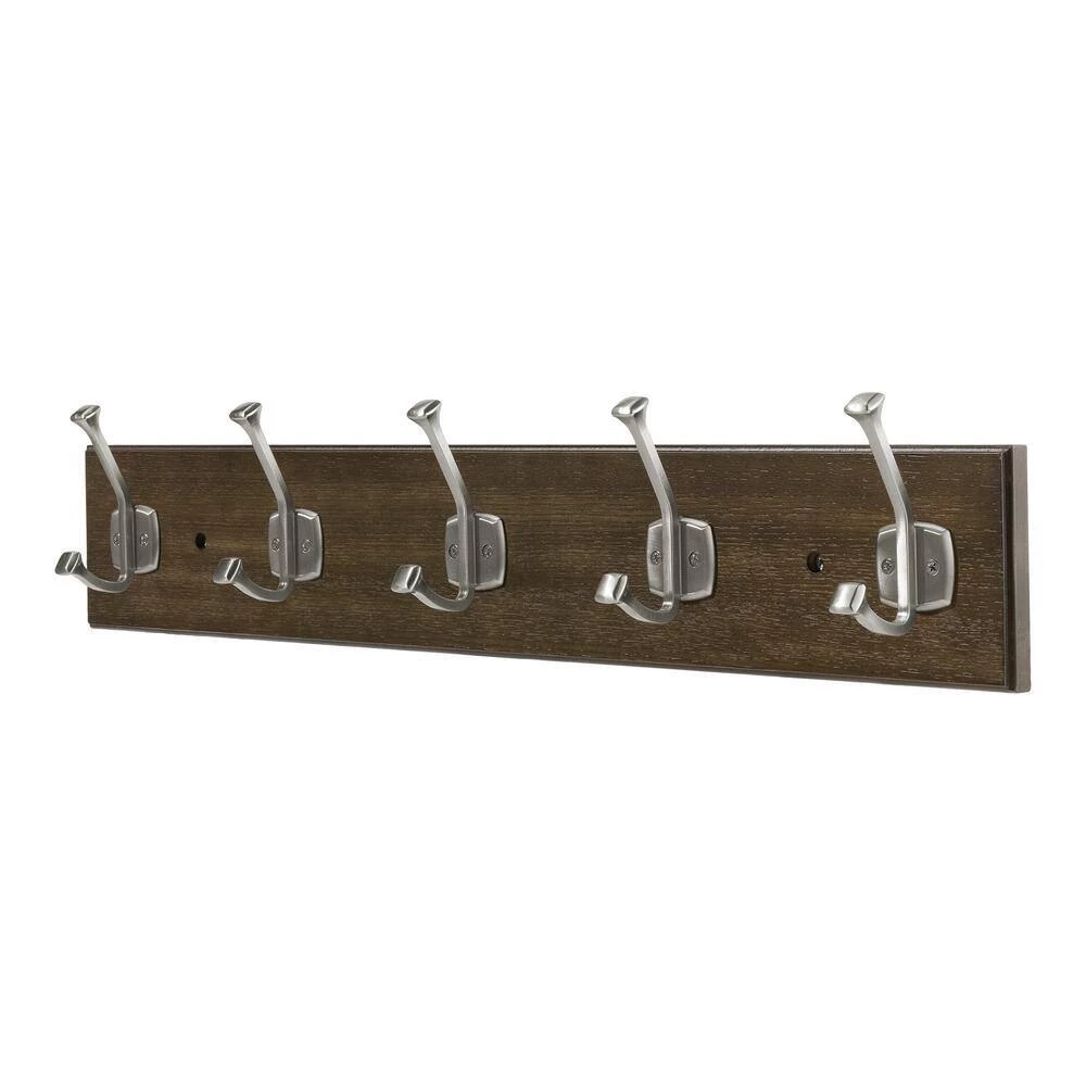 Home Decorators Collection Textured Choice Oak 27 in. Hook Rack with 5 Satin Nickel Beveled Square Hooks 4 Home Decorators Collection Textured Choice Oak 27 in. Hook Rack with 5 Satin Nickel Beveled Square Hooks - Image 2
