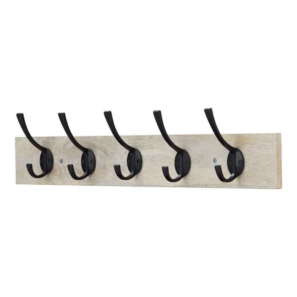 Home Decorators Collection 27 in. Solid Wood Hook Rack with 5 Iron Hooks 5 Home Decorators Collection 27 in. Solid Wood Hook Rack with 5 Iron Hooks - Image 3