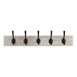 Home Decorators Collection 27 in. Solid Wood Hook Rack with 5 Iron Hooks