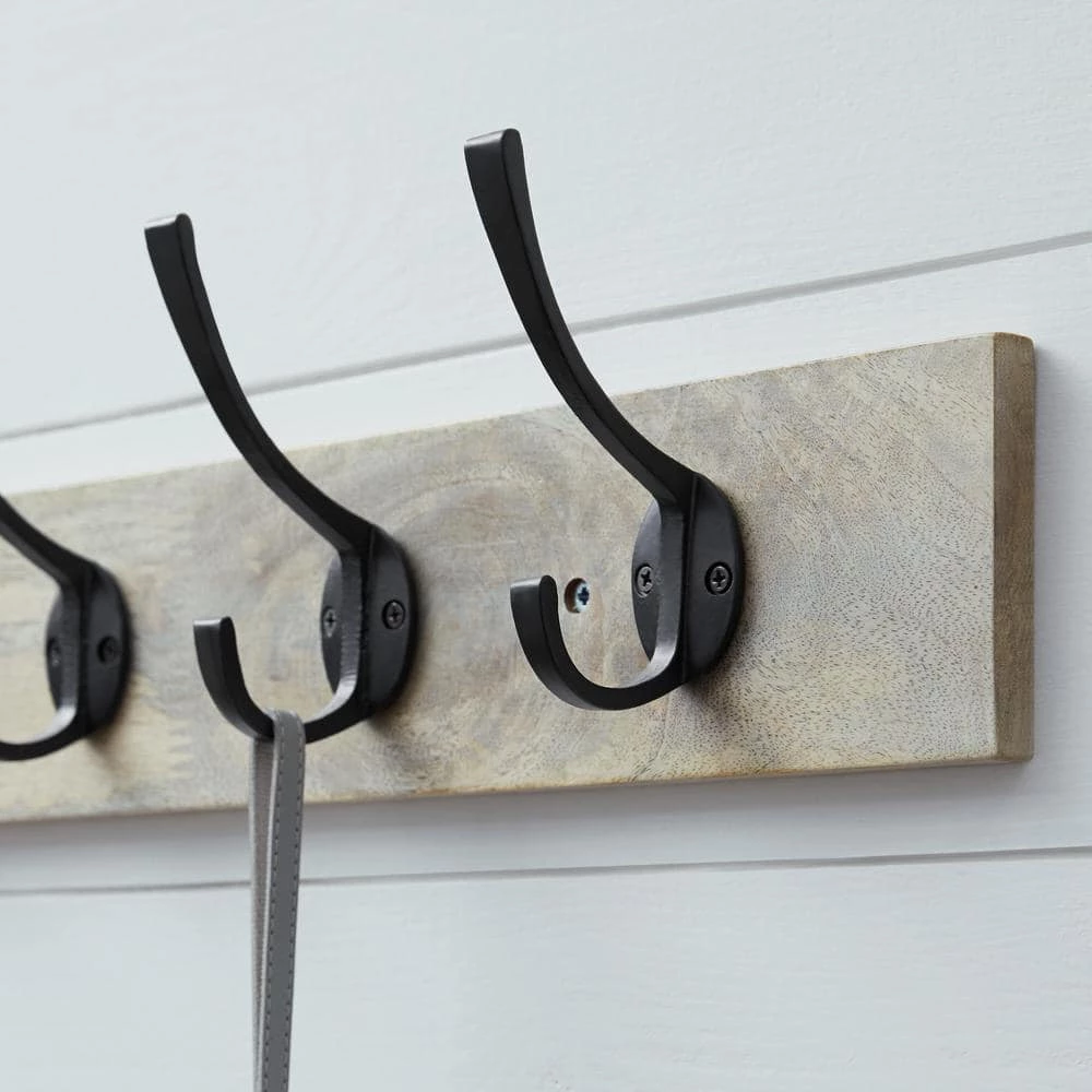 Home Decorators Collection 27 in. Solid Wood Hook Rack with 5 Iron Hooks 4 Home Decorators Collection 27 in. Solid Wood Hook Rack with 5 Iron Hooks - Image 2