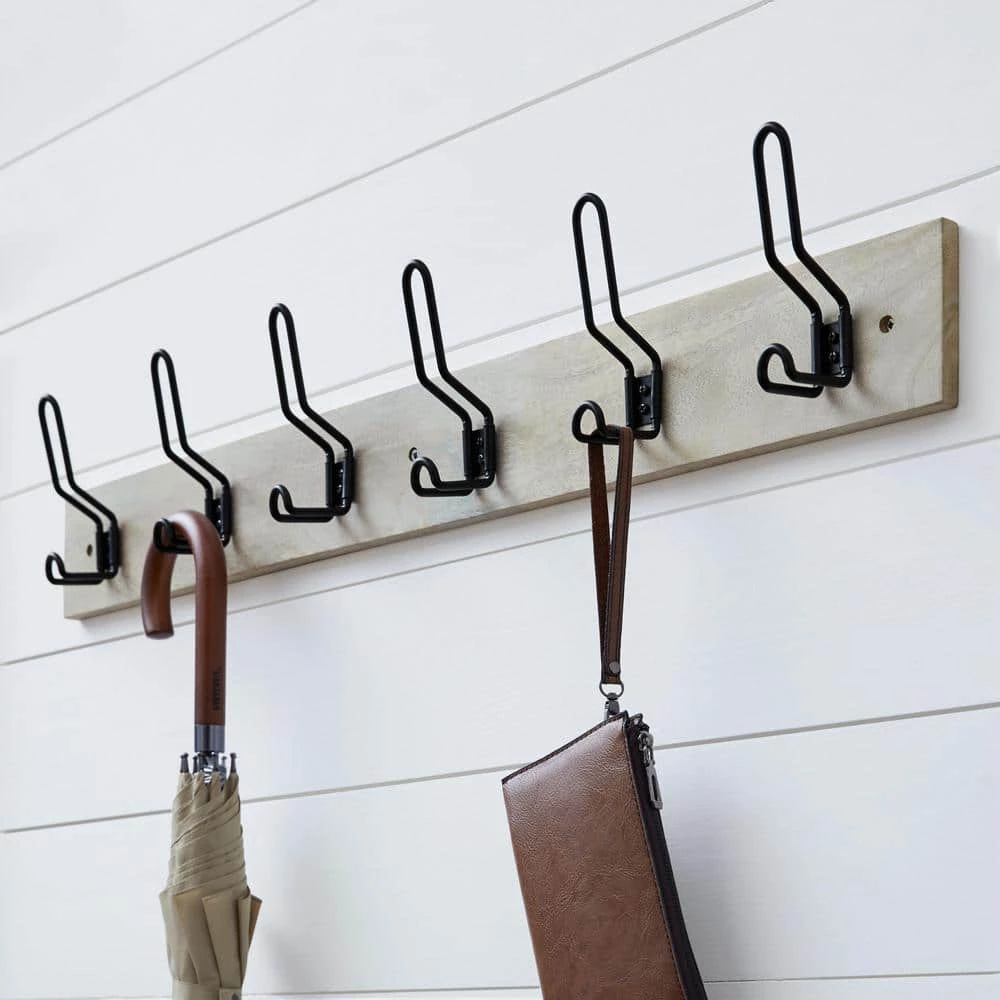 Home Decorators Collection 35 in. Solid Wood Hook Rack with 6 Matte Black Hooks 6 Home Decorators Collection 35 in. Solid Wood Hook Rack with 6 Matte Black Hooks - Image 4