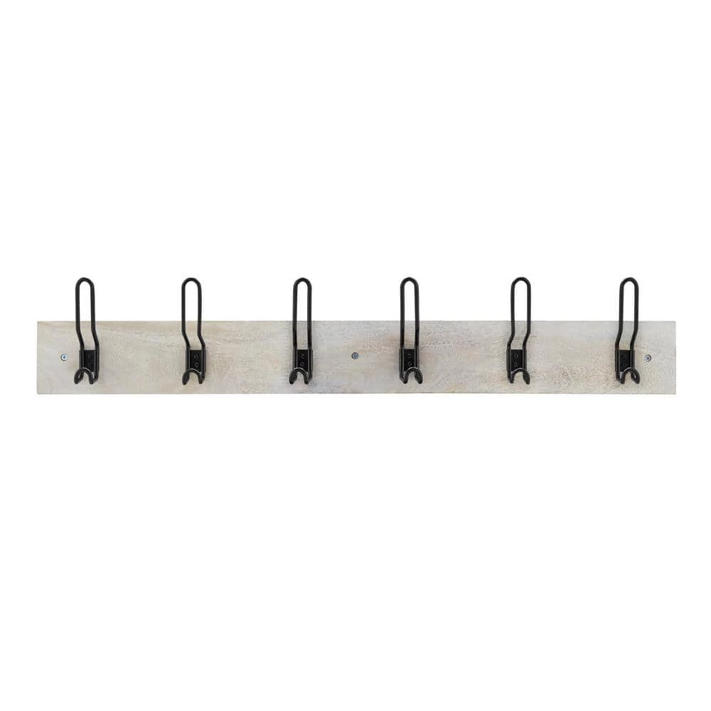 Home Decorators Collection 35 in. Solid Wood Hook Rack with 6 Matte Black Hooks 3 Home Decorators Collection 35 in. Solid Wood Hook Rack with 6 Matte Black Hooks