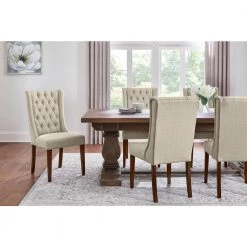 Home Decorators Collection Dorbrook Diamond-Tufted Upholstered Dining Chairs in Oatmeal (Set of 2)