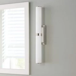 Home Decorators Collection Rolande 100-Watt Equivalent Polished Nickel LED Vanity Light with Tube Etched Glass -Home Decorators Soldes polished nickel home decorators collection vanity lighting 22838 40 1000