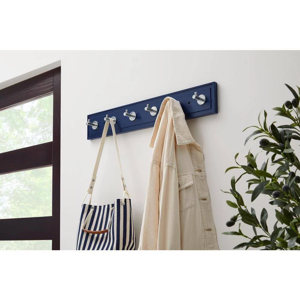 Home Decorators Collection 27 in. Royal Blue Hook Rack with 6 Chrome Single Post Hooks 7 Home Decorators Collection 27 in. Royal Blue Hook Rack with 6 Chrome Single Post Hooks - Image 5