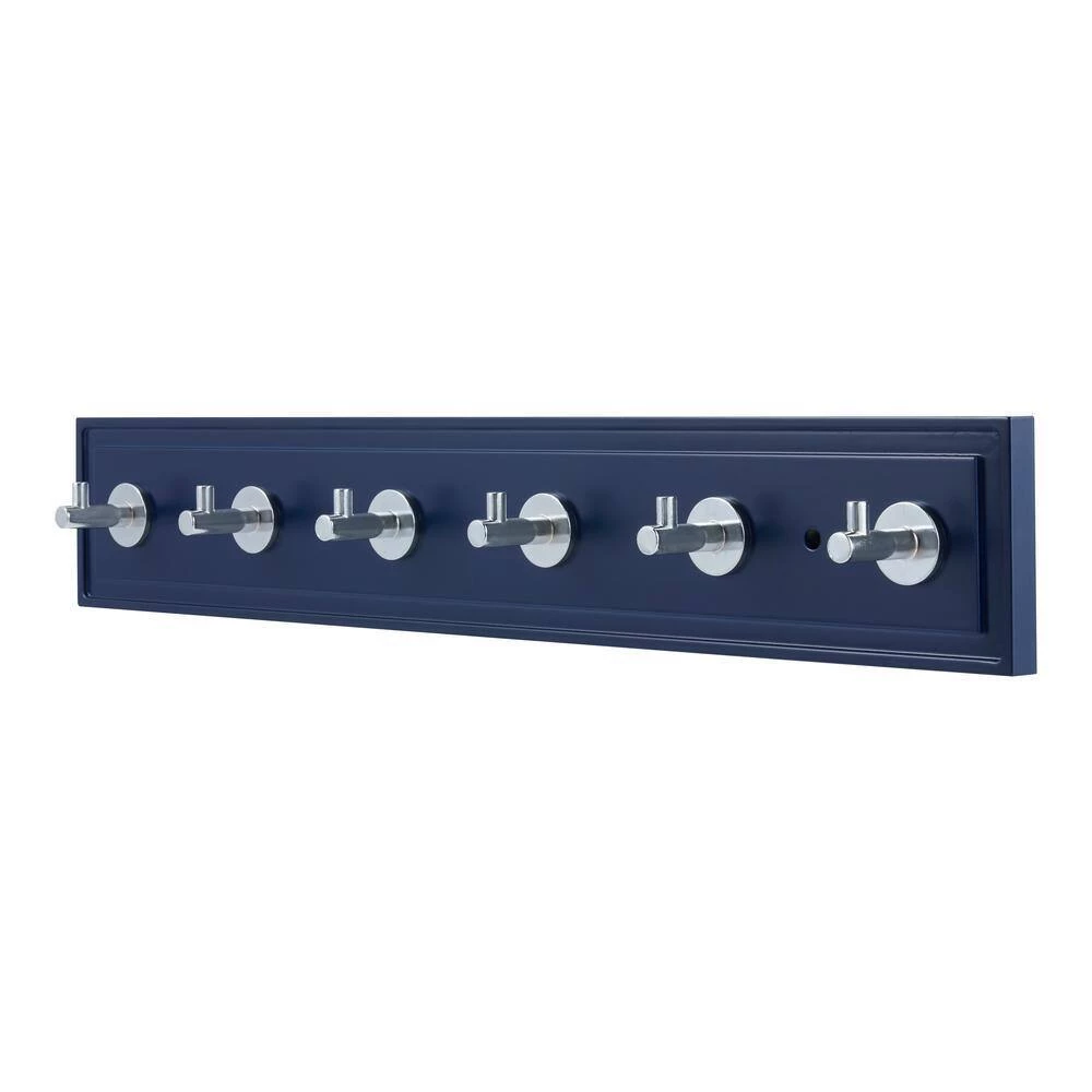 Home Decorators Collection 27 in. Royal Blue Hook Rack with 6 Chrome Single Post Hooks 4 Home Decorators Collection 27 in. Royal Blue Hook Rack with 6 Chrome Single Post Hooks - Image 2