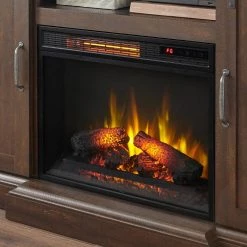 Home Decorators Collection Chastain 56 in. Freestanding Media Console Electric Fireplace TV Stand with Sliding Barn Door in Rustic Walnut -Home Decorators Soldes rustic walnut home decorators collection fireplace tv stands 118090 44 1000