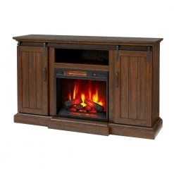 Home Decorators Collection Kerrington 60 in. Freestanding Infrared Electric Fireplace in Rustic Walnut with Media