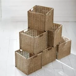 Home Decorators Collection 10.5 in. H x 11 in. W x 11 in. D Brown Wicker Cube Storage Bin 3-Pack -Home Decorators Soldes seagrass home decorators collection cube storage bins 4082500950 c3 1000