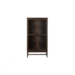 Home Decorators Collection 61.1 in. Smoke Wood 4-shelf Standard Bookcase with Glass Door