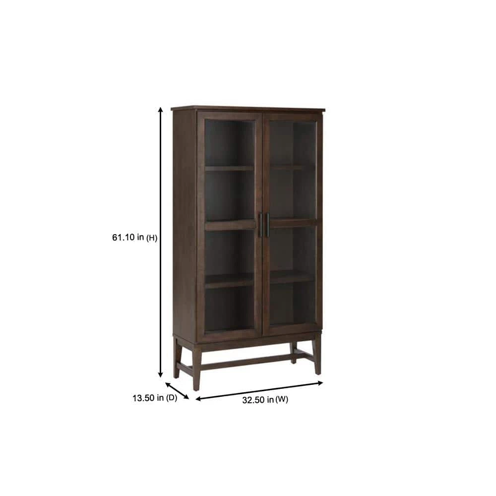 Home Decorators Collection 61.1 in. Smoke Wood 4-shelf Standard Bookcase with Glass Door 4 Home Decorators Collection 61.1 in. Smoke Wood 4-shelf Standard Bookcase with Glass Door - Image 2