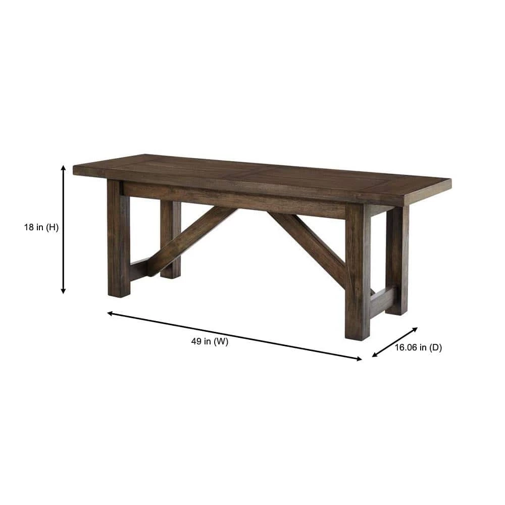 Home Decorators Collection Plum Hill Smoke Brown Wood Backless Dining Bench (49 in. W x 18 in. H) 4 Home Decorators Collection Plum Hill Smoke Brown Wood Backless Dining Bench (49 in. W x 18 in. H) - Image 2
