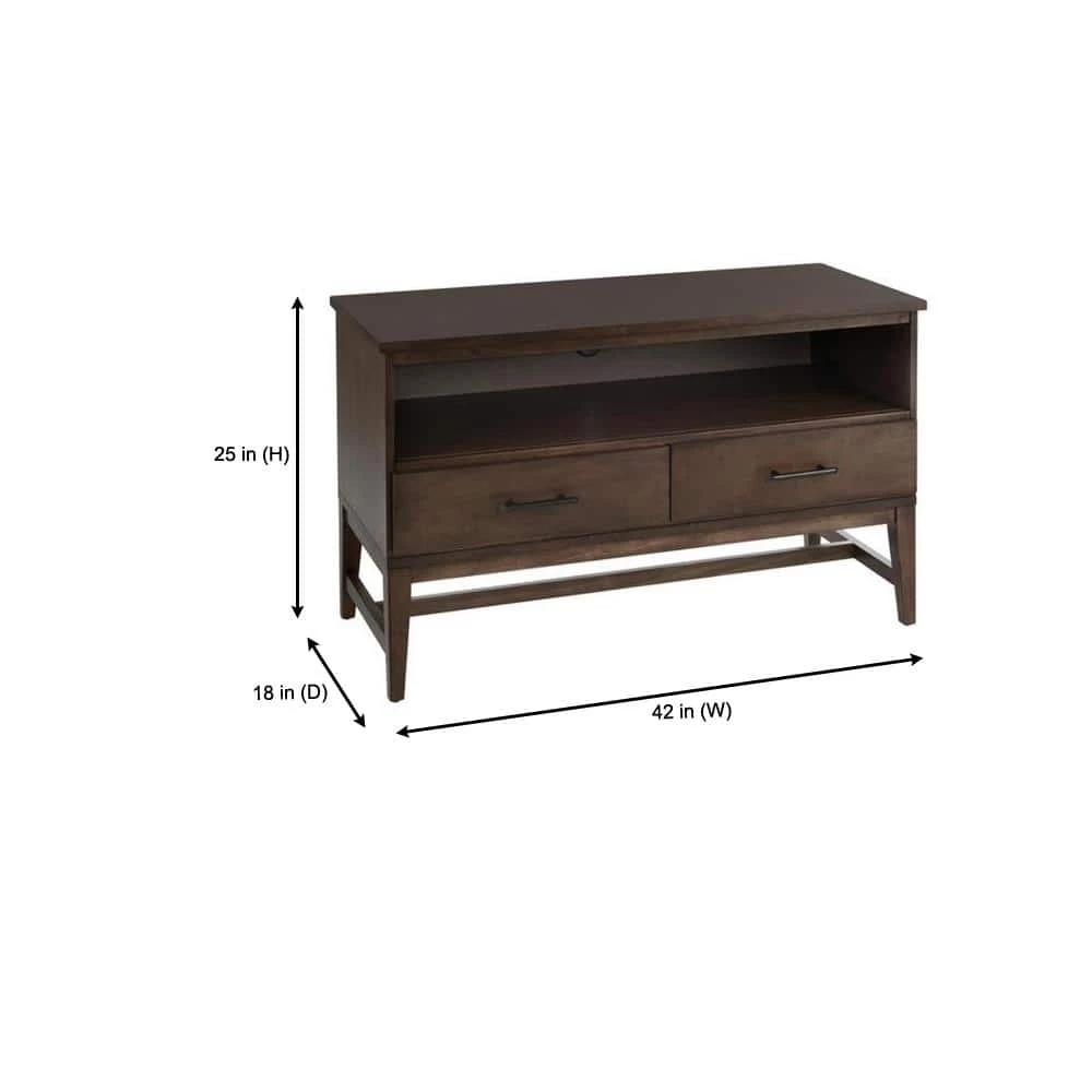 Home Decorators Collection Bellamy Smoke Brown Wood 2 Drawer TV Stand with Cord Management (42 in. W x 25 in. H) 4 Home Decorators Collection Bellamy Smoke Brown Wood 2 Drawer TV Stand with Cord Management (42 in. W x 25 in. H) - Image 2