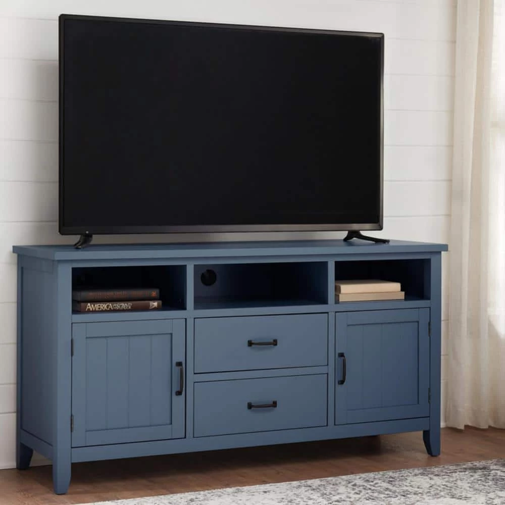 Home Decorators Collection Whitford Steel Blue Wood TV Stand with Two Doors and Two Drawers (58 in. W x 30 in. H) 5 Home Decorators Collection Whitford Steel Blue Wood TV Stand with Two Doors and Two Drawers (58 in. W x 30 in. H) - Image 3