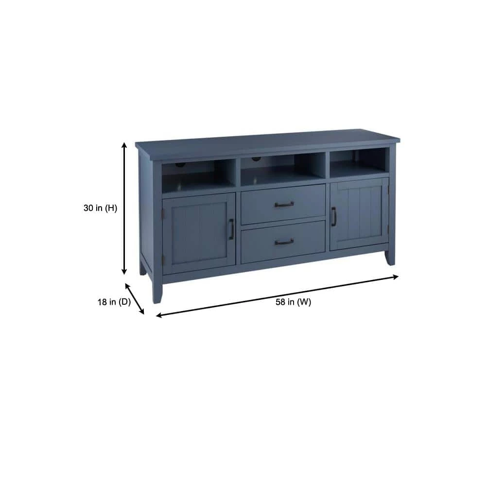Home Decorators Collection Whitford Steel Blue Wood TV Stand with Two Doors and Two Drawers (58 in. W x 30 in. H) 4 Home Decorators Collection Whitford Steel Blue Wood TV Stand with Two Doors and Two Drawers (58 in. W x 30 in. H) - Image 2
