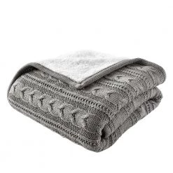 Home Decorators Collection Stone Gray Cozy Cable Knit Throw Blanket with Sherpa Reverse