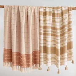Home Decorators Collection Terracotta Border Stripe Turkish Cotton Woven Throw Blanket with Fringe -Home Decorators Soldes terracotta home decorators collection throw blankets pnp 1d 1000