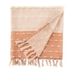 Home Decorators Collection Terracotta Border Stripe Turkish Cotton Woven Throw Blanket with Fringe