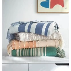 Home Decorators Collection Terracotta Border Stripe Turkish Cotton Woven Throw Blanket with Fringe -Home Decorators Soldes terracotta home decorators collection throw blankets pnp 77 1000