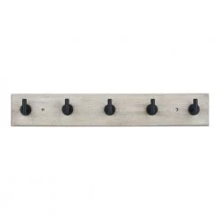 Home Decorators Collection Textured Coastal Oak 18 in. Hook Rack with 5 Matte Black Single Post Hooks