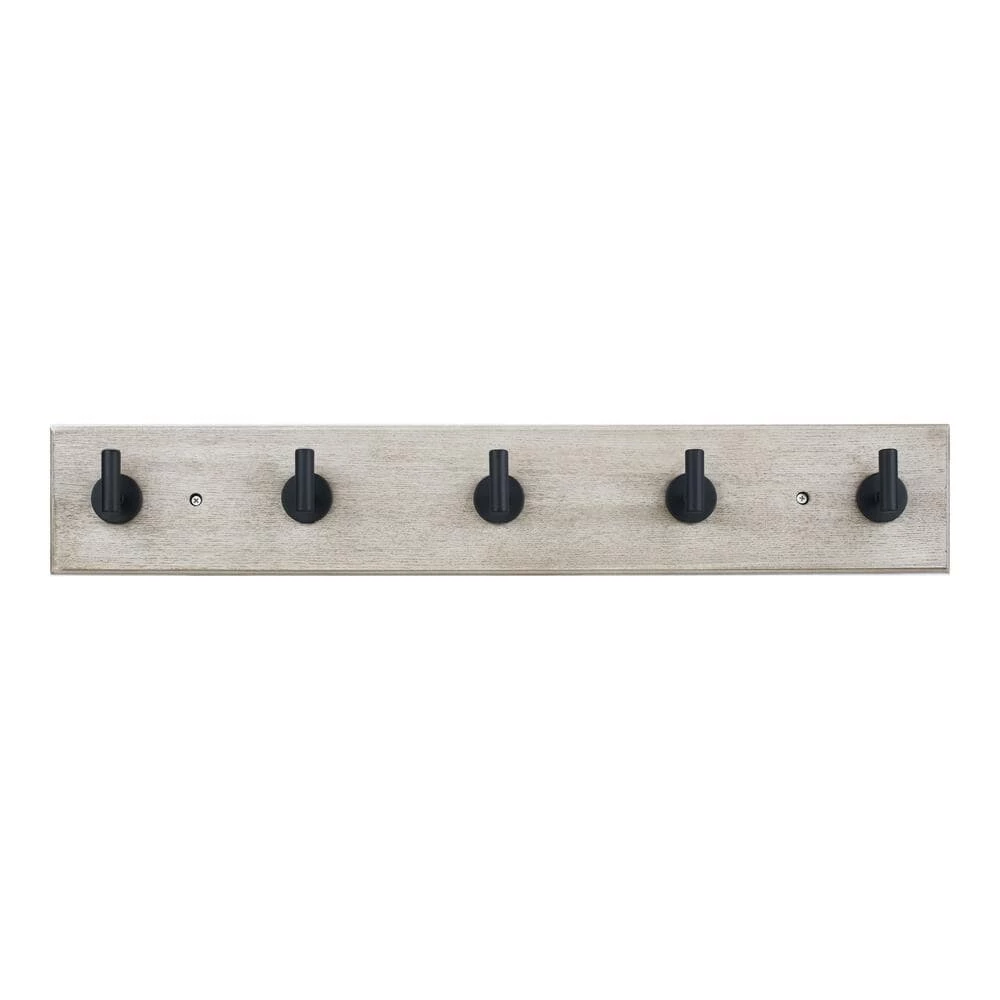 Home Decorators Collection Textured Coastal Oak 18 in. Hook Rack with 5 Matte Black Single Post Hooks 3 Home Decorators Collection Textured Coastal Oak 18 in. Hook Rack with 5 Matte Black Single Post Hooks