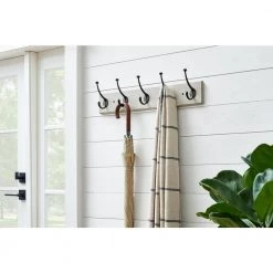 Home Decorators Collection Chiffon Lace 27 in. Textured Oak Hook Rack with 5 Matte Black Pill Top Hooks -Home Decorators Soldes textured oak home decorators collection hooks 64111 31 1000