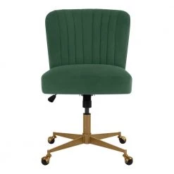 Home Decorators Collection Azria Verdite Green Velvet Office Chair with Brass Wheeled Base