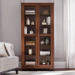 Home Decorators Collection Bradstone 72.20 in. Walnut Bookcase with Glass Doors -Home Decorators Soldes walnut home decorators collection bookcases bookshelves js 3424 c 31 1000