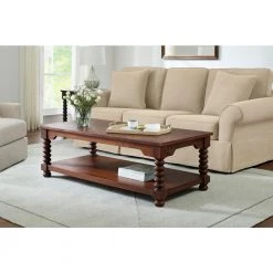Home Decorators Collection Glenmore 54 in. Walnut Large Rectangle Wood Coffee Table with Detailed Legs