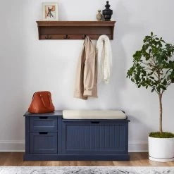 Home Decorators Collection 8 in. H x 36 in. W x 8 in. D Walnut Wood Floating Decorative Wall Shelf with Hooks -Home Decorators Soldes walnut home decorators collection decorative shelving sk19442b 40 1000