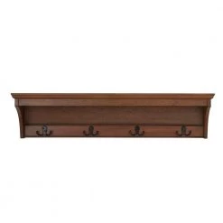 Home Decorators Collection 8 in. H x 36 in. W x 8 in. D Walnut Wood Floating Decorative Wall Shelf with Hooks