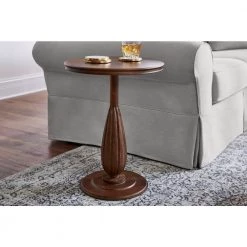 Home Decorators Collection Round Walnut Finish Wood Accent Table with Detailed Pedestal (16 in. W x 21.5 in. H) -Home Decorators Soldes walnut home decorators collection end side tables acb 2609 106 40 1000