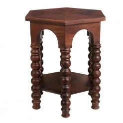 Home Decorators Collection Castine Hexagonal Walnut Finish Wood End Table with Detailed Legs (22 in. W x 24 in. H) -Home Decorators Soldes walnut home decorators collection end side tables cac 104 lt lw c3 1000