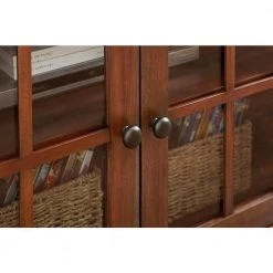 Home Decorators Collection Edenridge Walnut Finish Wood TV Stand with Glass Windowpane Doors (62 in. W x 24.38 in. H) -Home Decorators Soldes walnut home decorators collection sideboards buffet tables 03304 40 1000