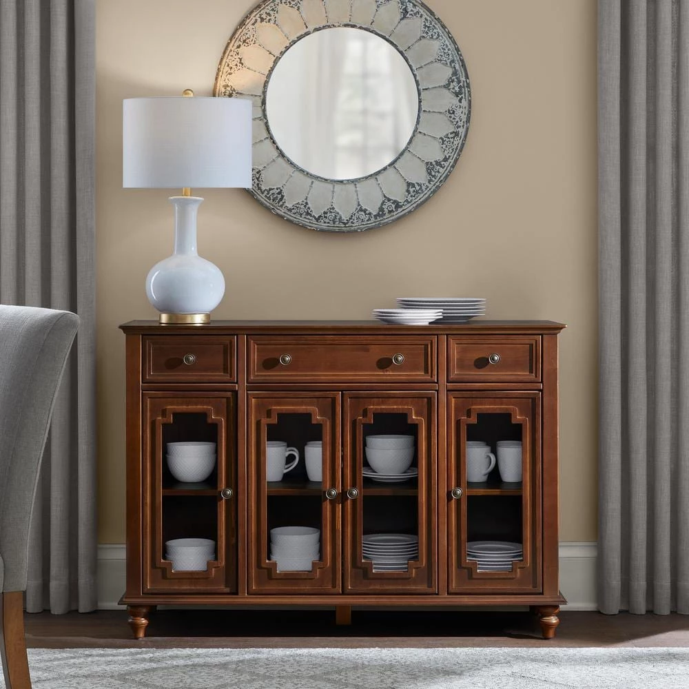 Home Decorators Collection Harriston Walnut Solid Wood Glass Door Buffet 5 Home Decorators Collection Harriston Walnut Solid Wood Glass Door Buffet - Image 3