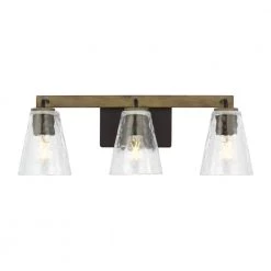 Home Decorators Collection Westbrook 3-Light Weathered Oak Rustic Farmhouse Bathroom Vanity Light with Matte Black Accents