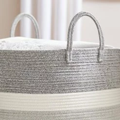 Home Decorators Collection Round Cotton Rope Gray Striped Storage Basket 9 Home Decorators Collection Round Cotton Rope Gray Striped Storage Basket -Home Decorators Soldes white and gray home decorators collection storage baskets jy7162hdb 40 1000