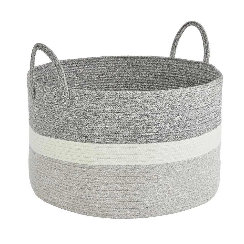 Home Decorators Collection Round Cotton Rope Gray Striped Storage Basket 3 Home Decorators Collection Round Cotton Rope Gray Striped Storage Basket