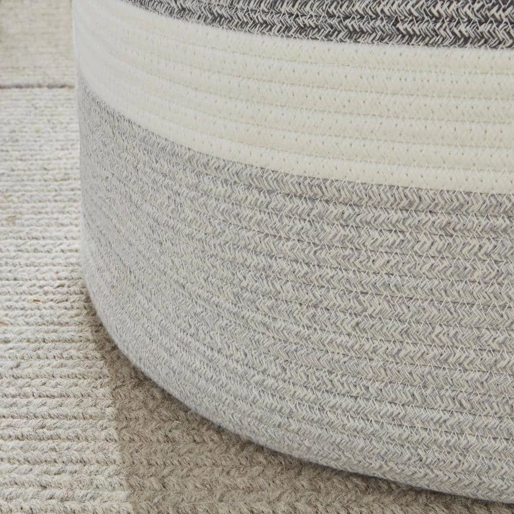 Home Decorators Collection Round Cotton Rope Gray Striped Storage Basket 6 Home Decorators Collection Round Cotton Rope Gray Striped Storage Basket - Image 4