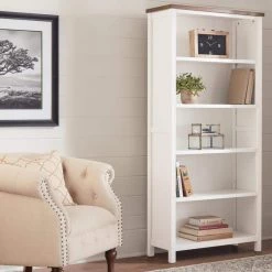 Home Decorators Collection 68.8 in. White/Haze Wood 5-shelf Standard Bookcase with Adjustable Shelves -Home Decorators Soldes white haze home decorators collection bookcases bookshelves sk19346d w 40 1000