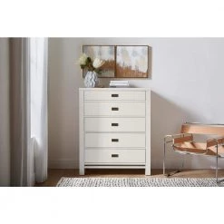 Home Decorators Collection Calden Bright White 5-Drawer Chest of Drawers (49 in. H x 40 in. W x 20 in. D) -Home Decorators Soldes white home decorators collection chest of drawers campaign chest 40 1000