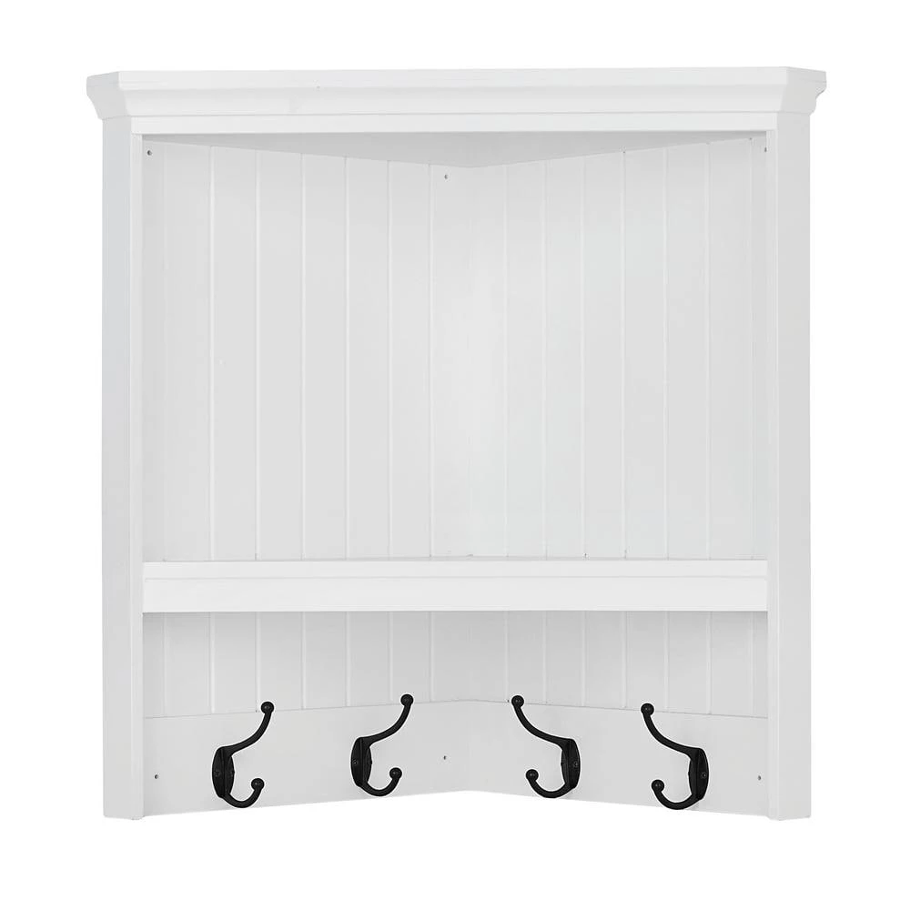 Home Decorators Collection 24 in. H x 24 in. W x 13.4 in. D White Shiplap Floating Decorative Cubby Corner Wall Shelf with Hooks 3 Home Decorators Collection 24 in. H x 24 in. W x 13.4 in. D White Shiplap Floating Decorative Cubby Corner Wall Shelf with Hooks