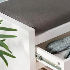 Home Decorators Collection White Wood Entryway Bench with Cushion and Concealed Storage (41.5 in. W x 19 in. H) -Home Decorators Soldes white home decorators collection dining benches sk19326br1 w 1d 1000