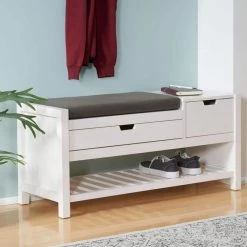 Home Decorators Collection White Wood Entryway Bench with Cushion and Concealed Storage (41.5 in. W x 19 in. H) -Home Decorators Soldes white home decorators collection dining benches sk19326br1 w 40 1000